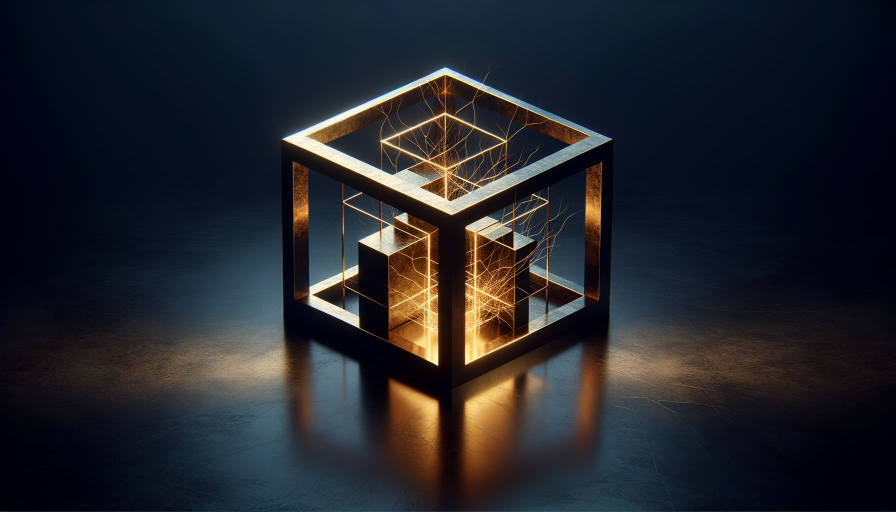 Estructura dorada estática agrietándose desde adentro — cambio organizacional bajo presión