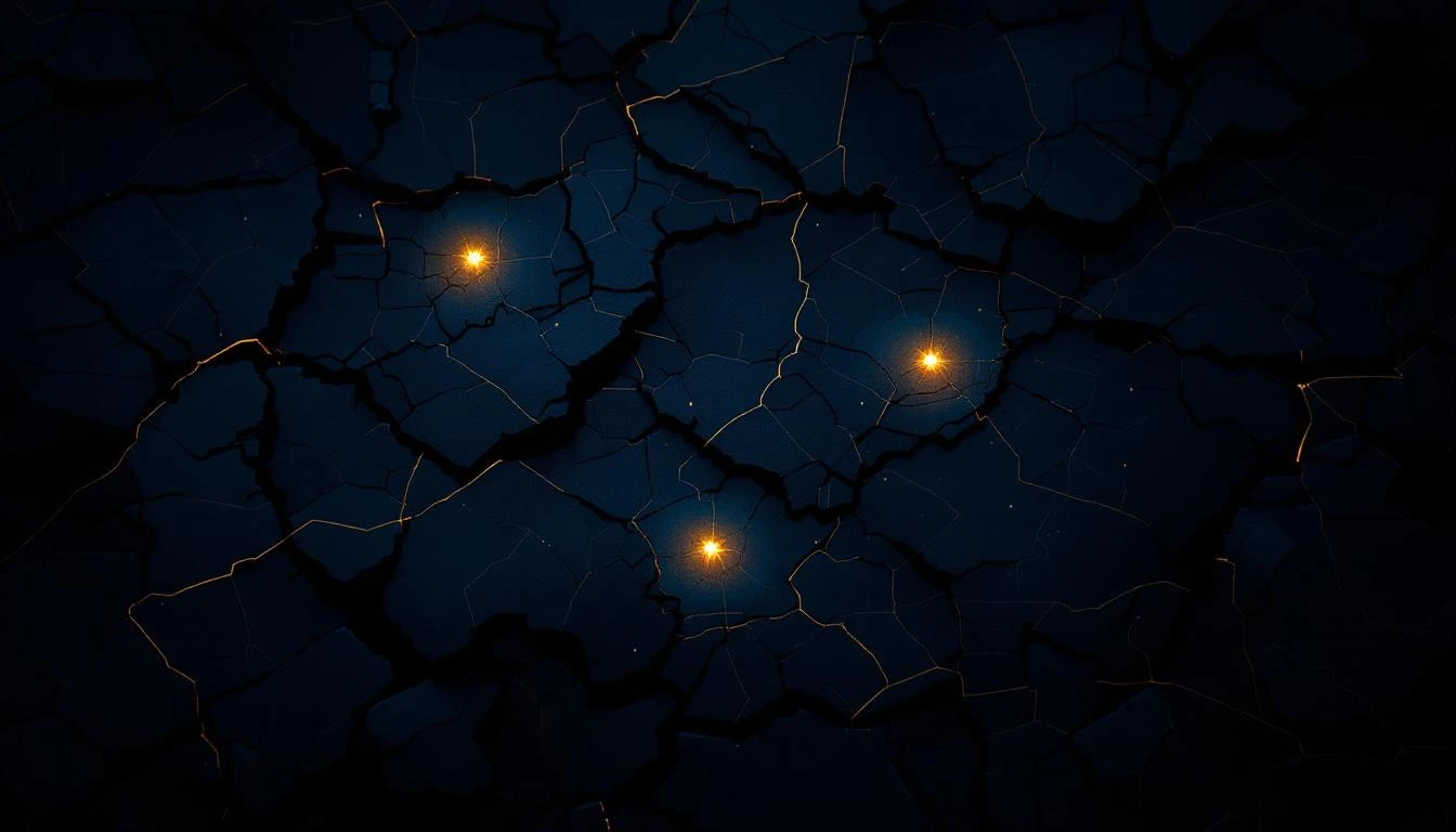 Mapa fragmentado bajo luz tenue — información concentrada en pocas manos